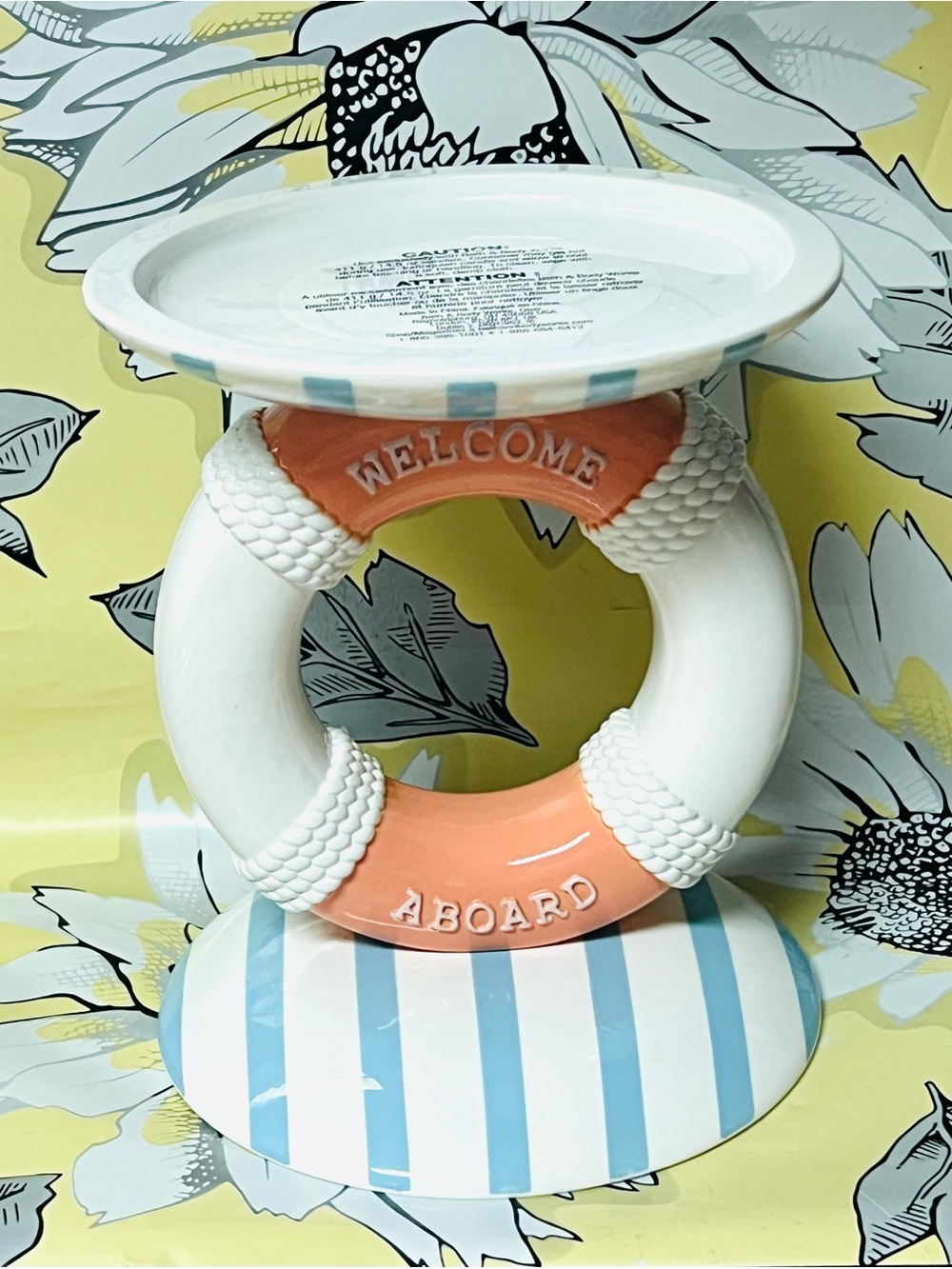 Bath & Body Works RING BUOY "Welcome Aboard" 3-Wick Pedestal Candle Holder